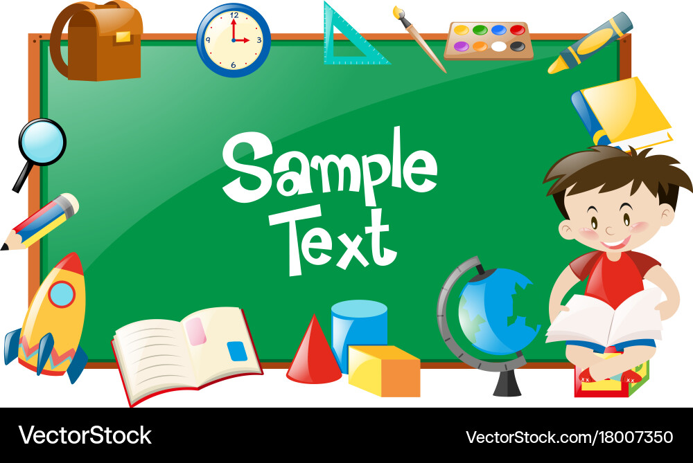 Border design with boy reading and school objects vector image