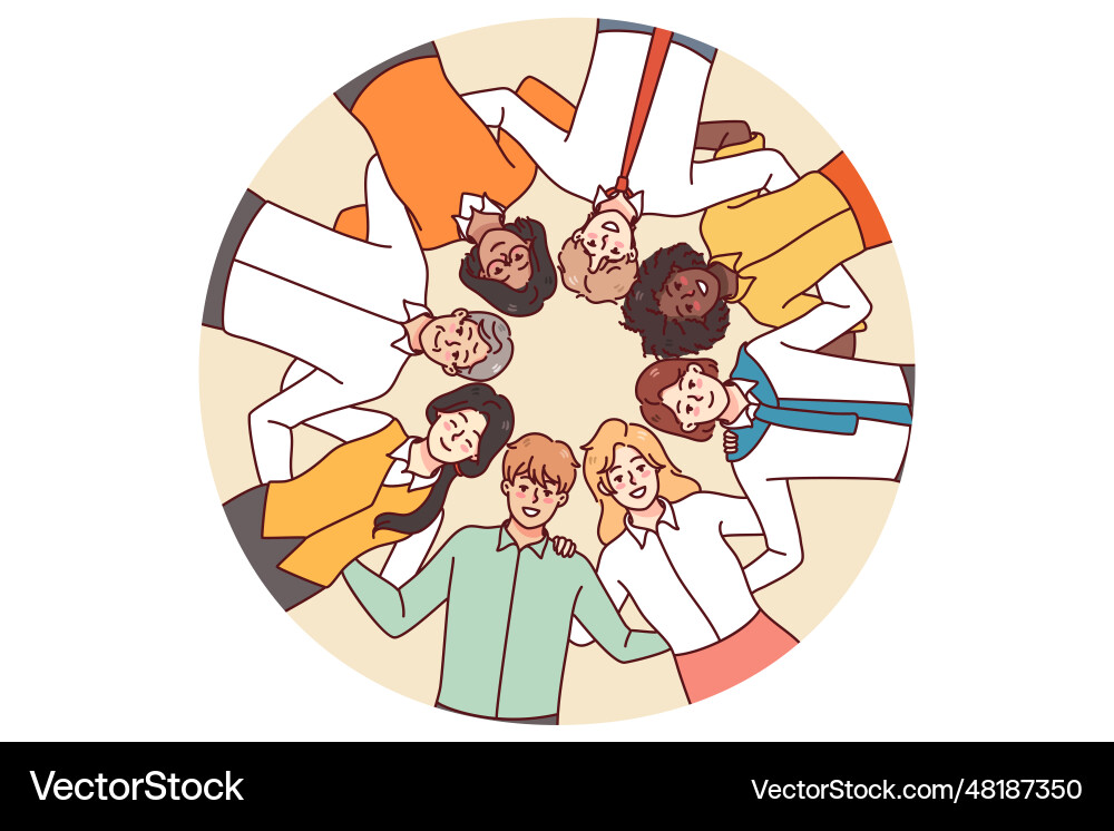 Diverse Group Hugging in Circle Vector Image