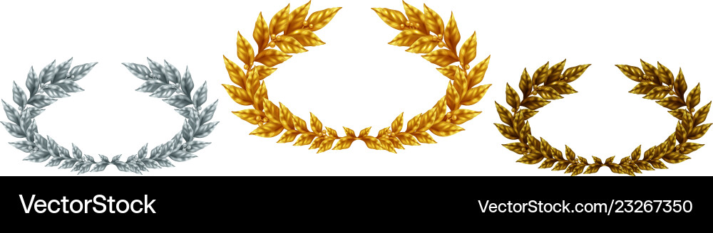 Golden silver and bronze laurel wreaths Golden silver and bronze laurel wreaths vector image