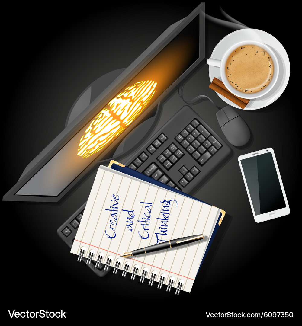 Notebook and computer with mobile phone coffee Vector Image