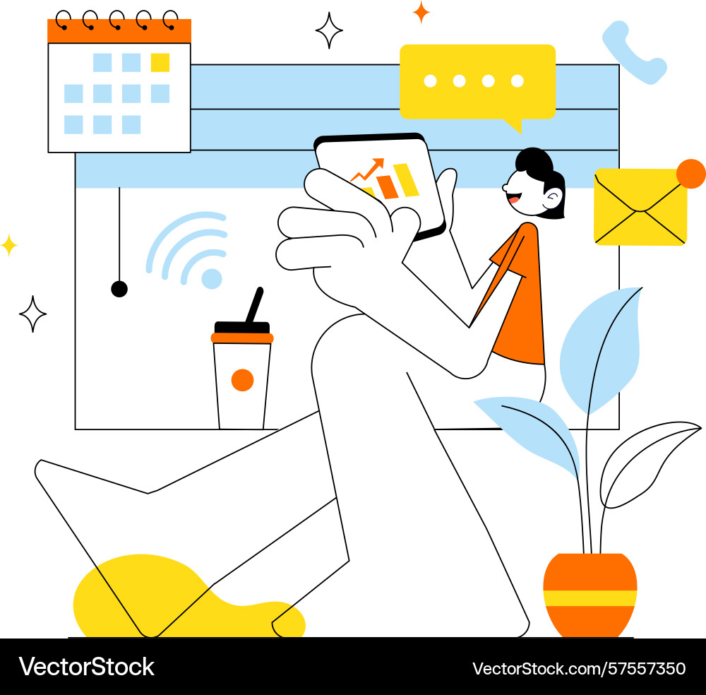 Remote working setup featuring a balanced work Remote working setup featuring a balanced work vector image