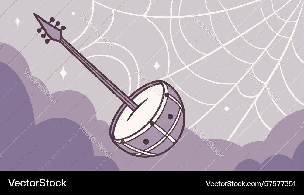 Banjo instrument in abstract cobweb environment Vector Image