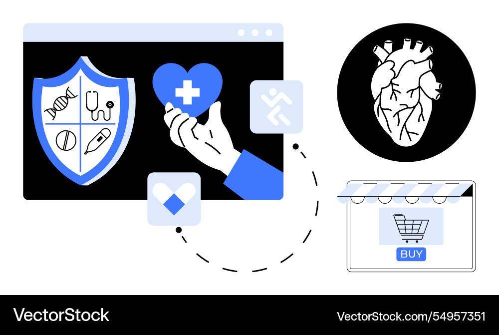 Digital health insurance concept with shield Vector Image