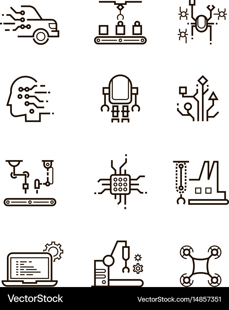 Robotic Automation & AI Icons vector image
