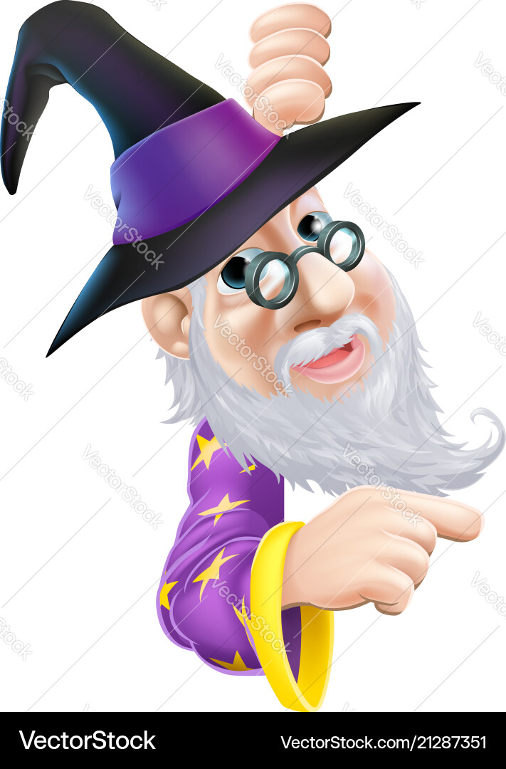 Smiling Wizard Peeking from Behind Banner Vector Image