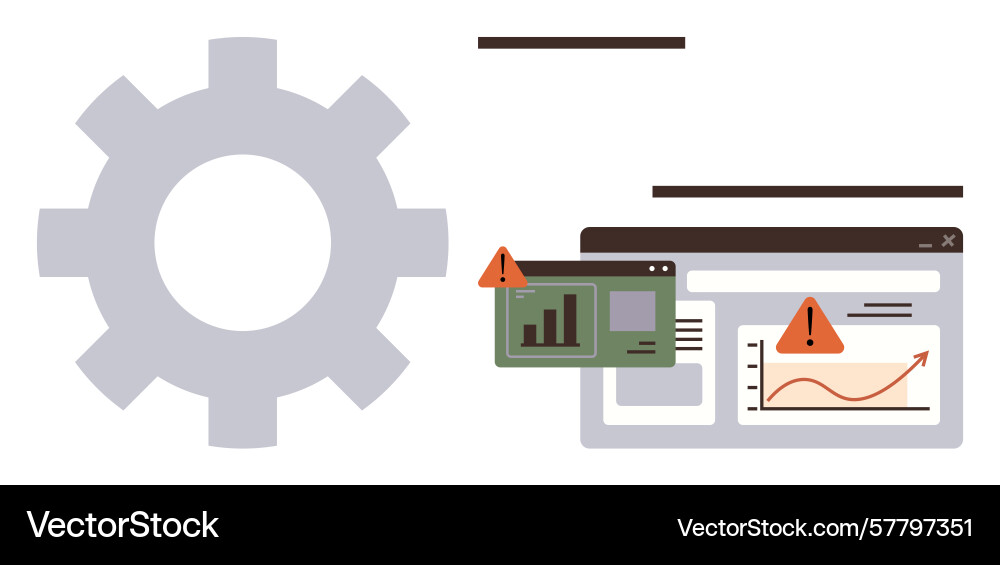 System error alerts with data charts and gears vector image