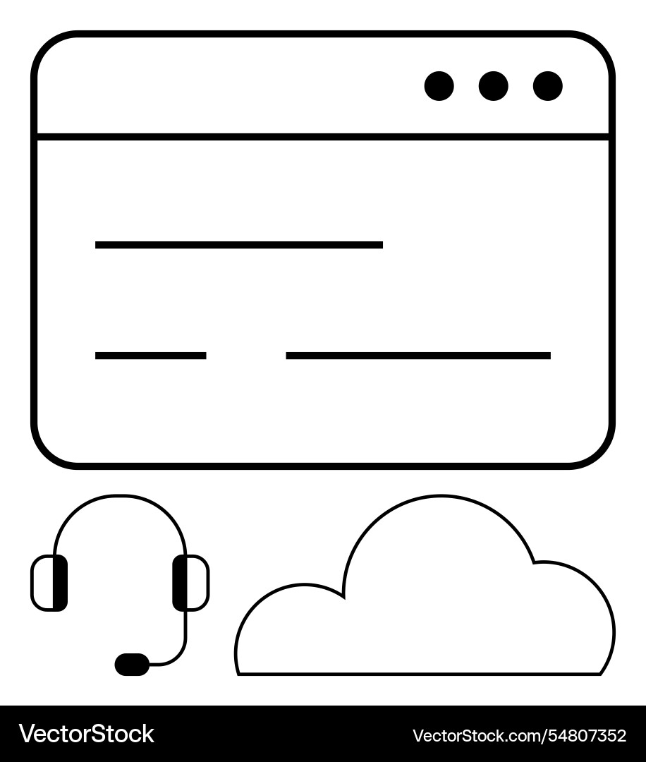 Browser window interface with headset and cloud Browser window interface with headset and cloud vector image