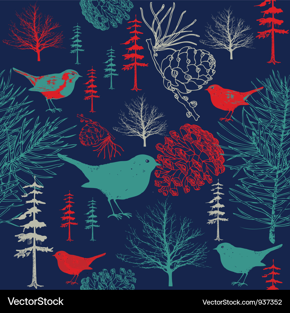 Retro Floral Birds Vector Image