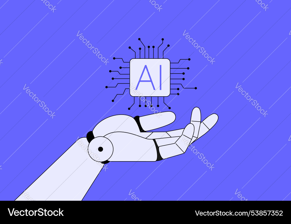 Roboterarm mit Microchip ai Prozessor flach Roboterarm mit Microchip ai Prozessor flach vektorbild