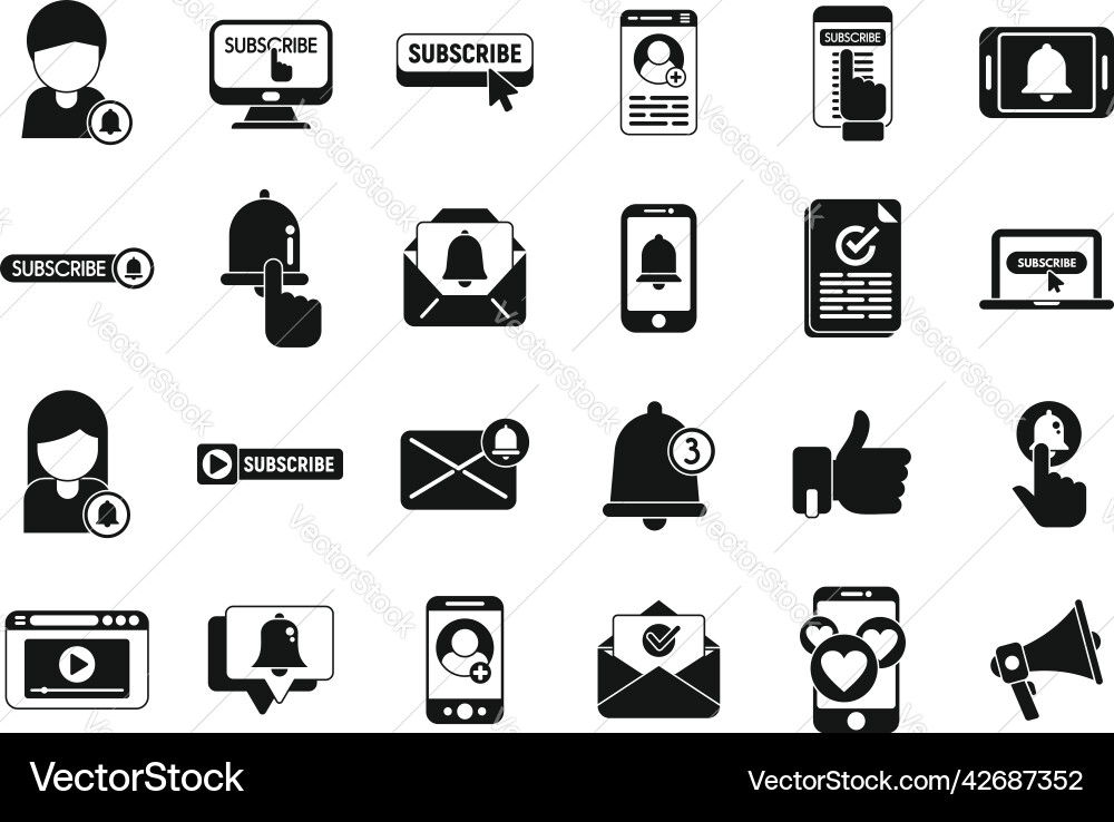 Subscribe icons set simple button arrow Subscribe icons set simple button arrow vector image
