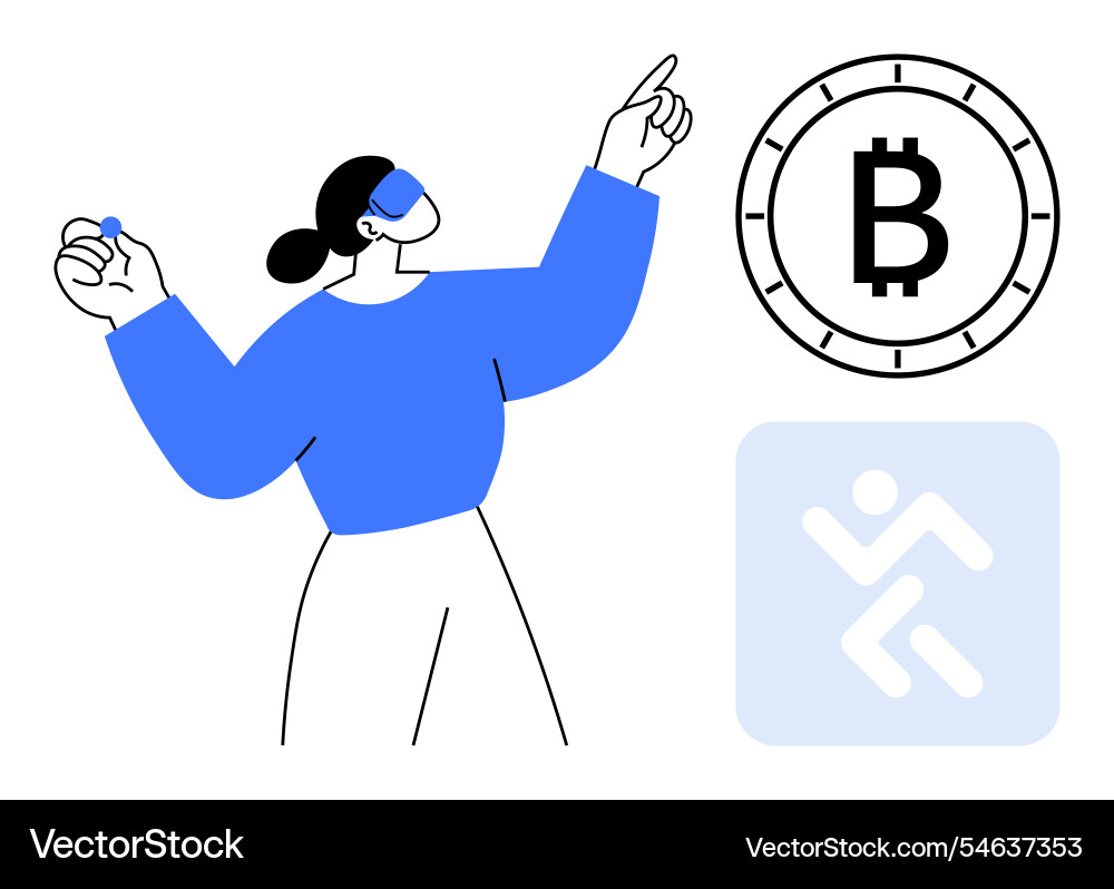 Abstract person pointing towards bitcoin symbol Abstract person pointing towards bitcoin symbol vector image