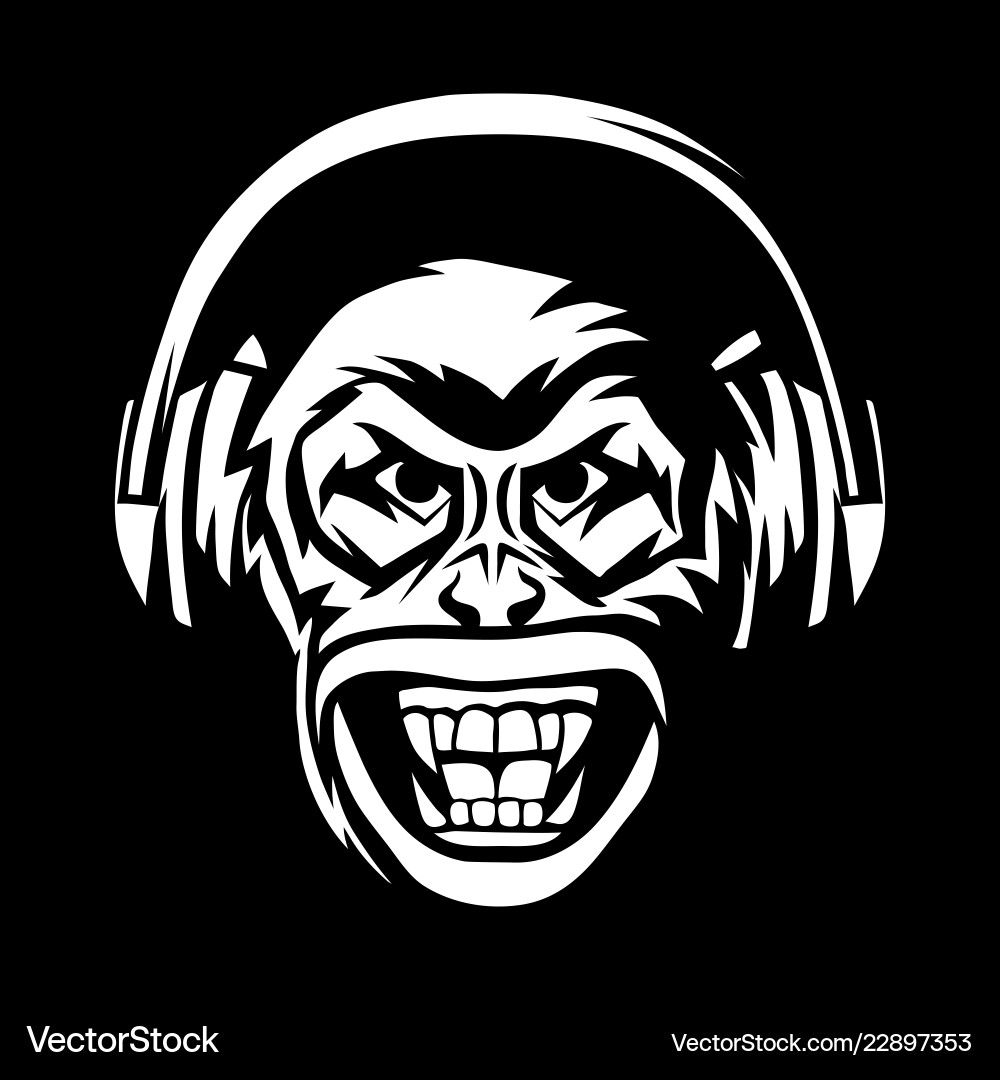 Aggressive Monkey Head with Headphones Vector Image