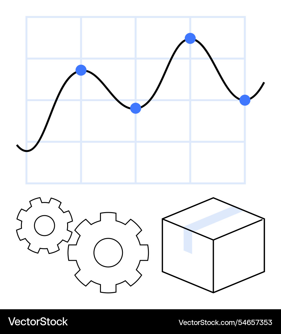 Business graph with points gears and package Vector Image