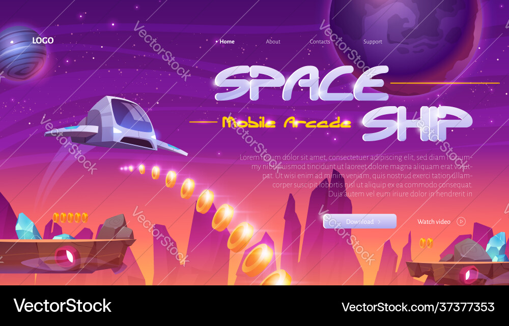 Spaceship mobile game website with rocket in space Spaceship mobile game website with rocket in space vector image