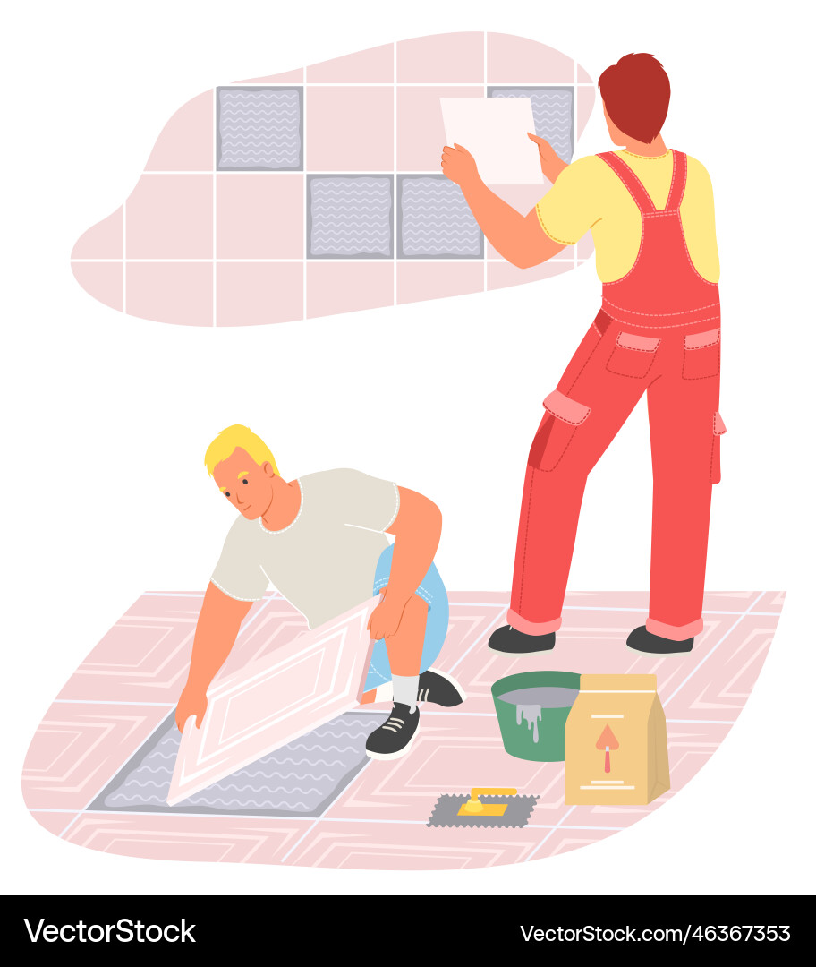 Tiling master team putting floor and wall ceramic Tiling master team putting floor and wall ceramic vector image
