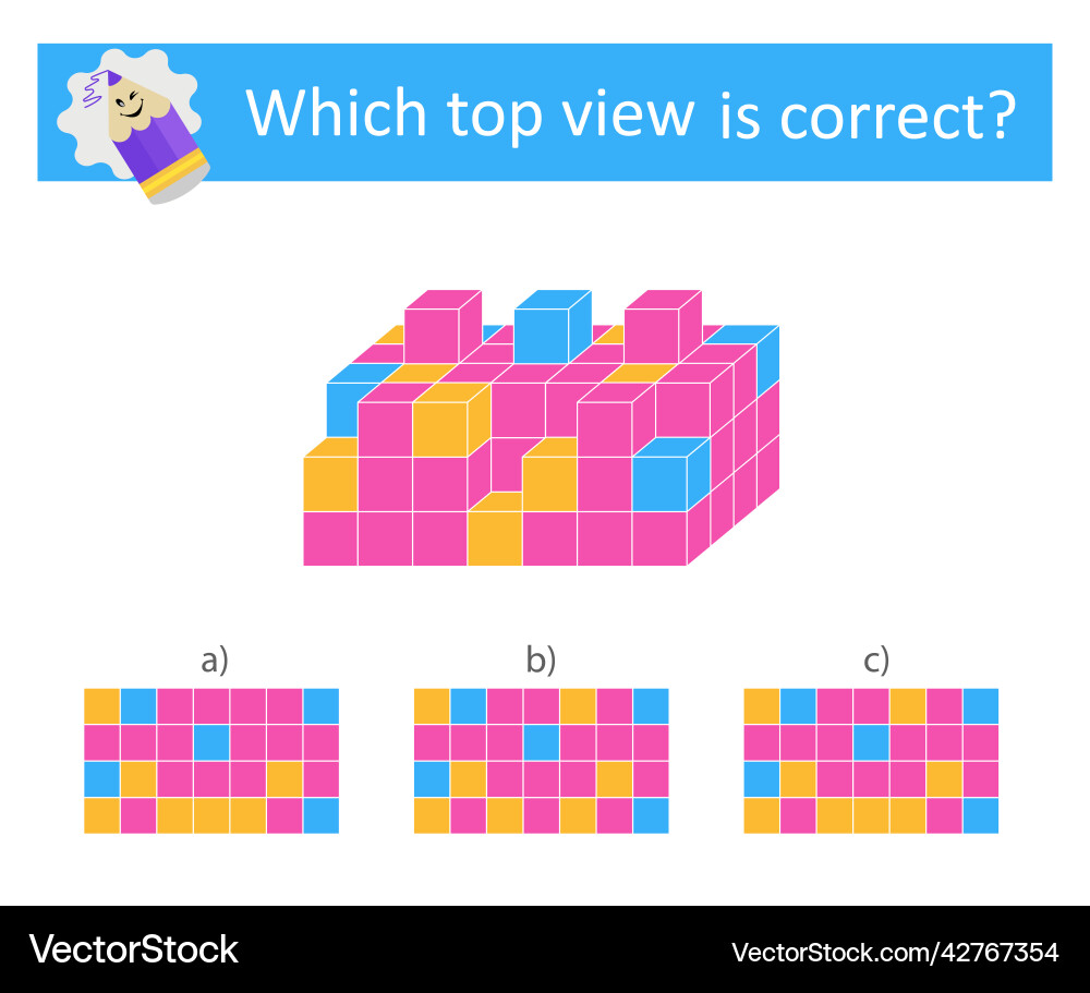 3D Puzzle Logic Game - Find the Correct View Vector Image