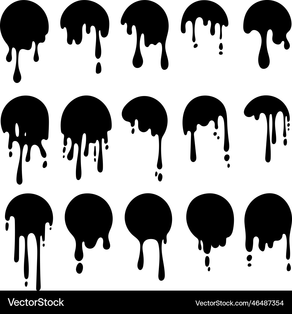 Black round dripping ink melt drip circle logo vector image