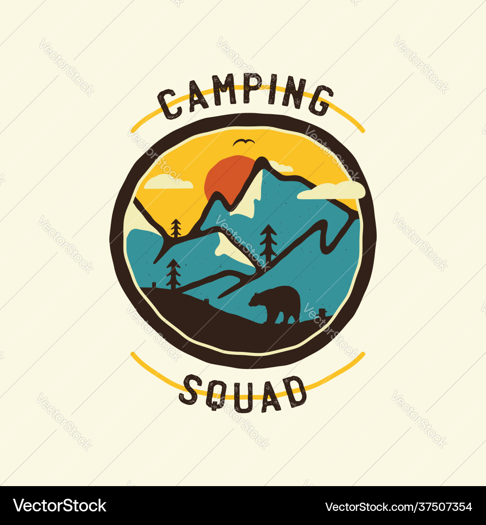 Camping Squad Aufkleber Design Reisehand gezogen Camping Squad Aufkleber Design Reisehand gezogen vektorbild