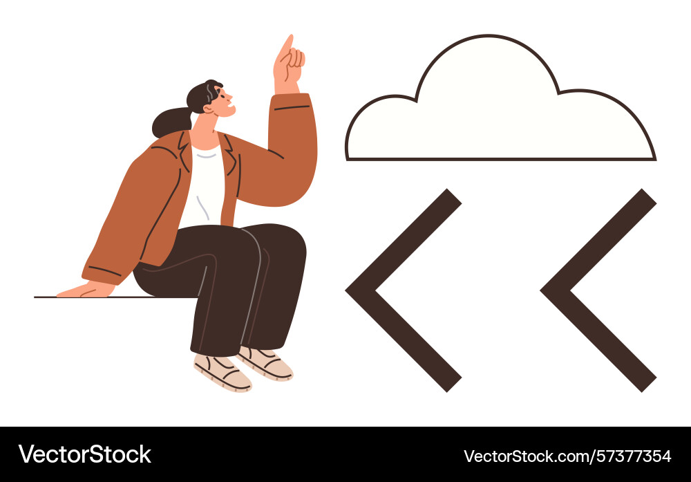Person pointing upward toward cloud with coding Person pointing upward toward cloud with coding vector image