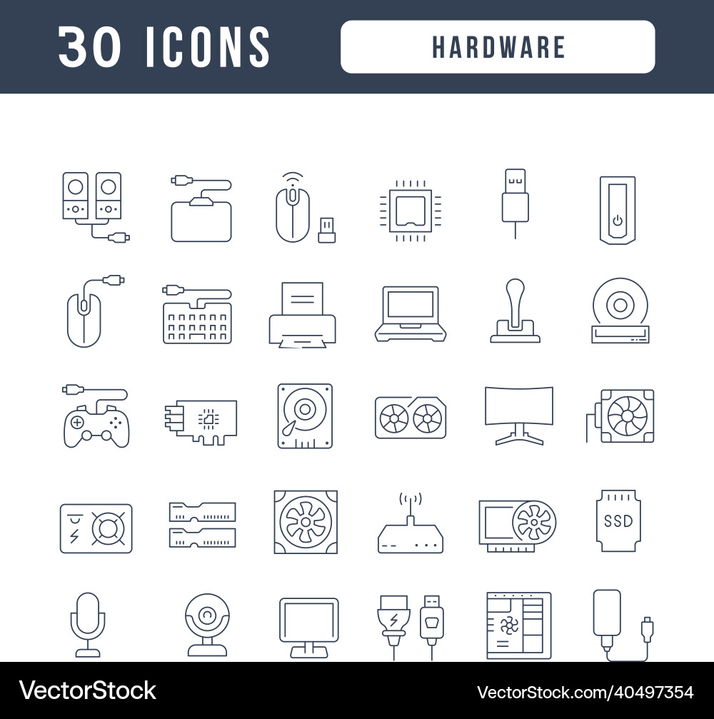 Set of linear icons hardware Set of linear icons hardware vector image