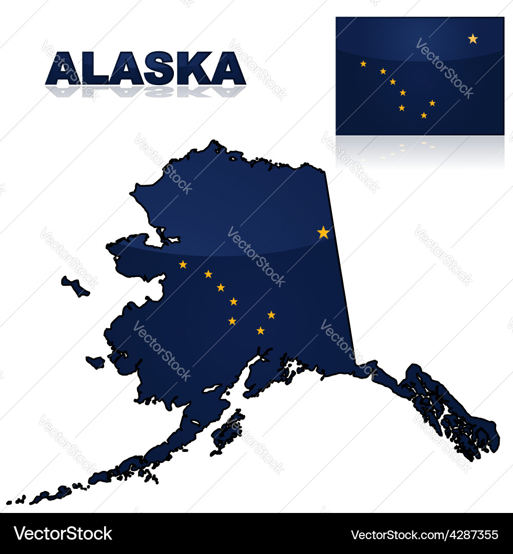 Alaska Map and Flag Vector Image