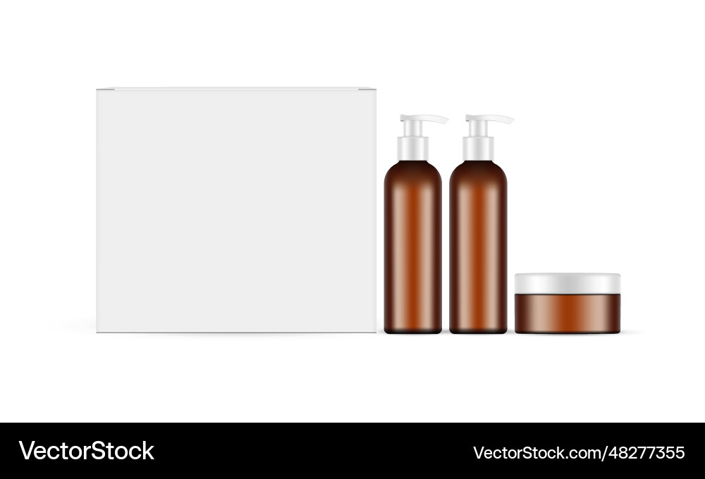 Box amber pump bottles cream jar isolated Box amber pump bottles cream jar isolated vector image