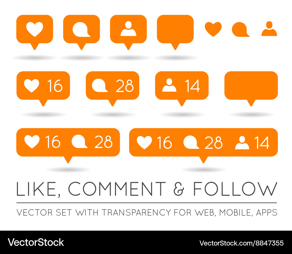 Social Media Icon Set - Like, Follow, Comment Vector Image