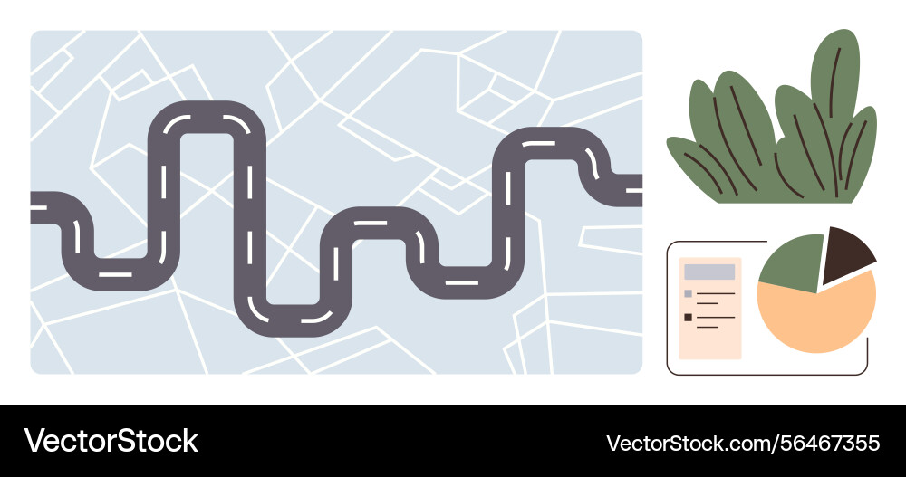 Winding road over abstract map with analytics Winding road over abstract map with analytics Vector Image