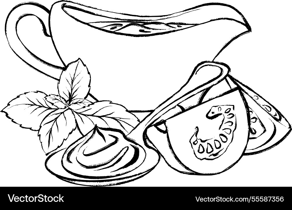 Drawing sauceboat with tomatoes Drawing sauceboat with tomatoes vector image