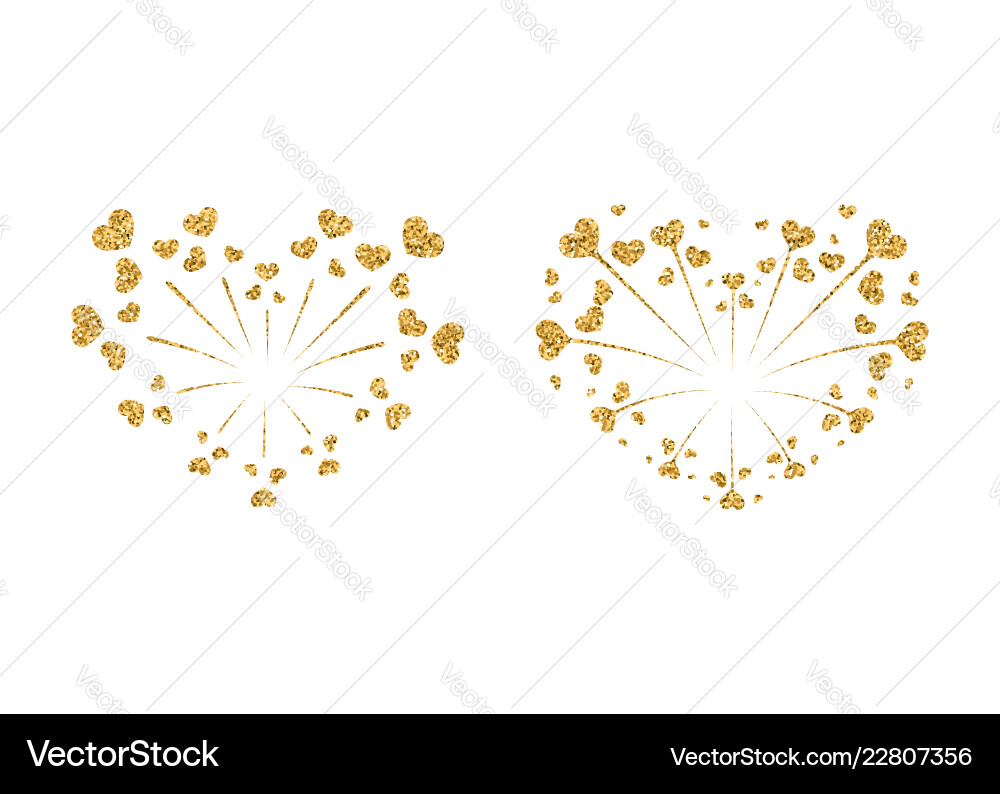 Heart fireworks gold set isolated Heart fireworks gold set isolated vector image