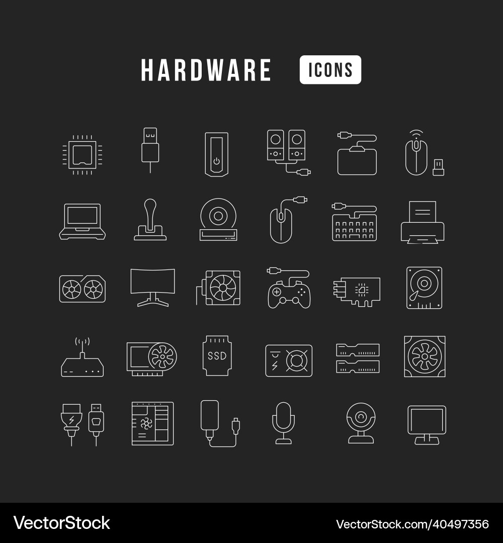 Set of linear icons hardware Set of linear icons hardware vector image
