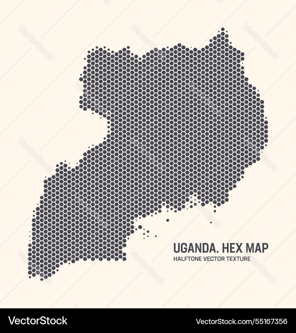 Uganda map hexagonal half tone pattern isolated Uganda map hexagonal half tone pattern isolated vector image