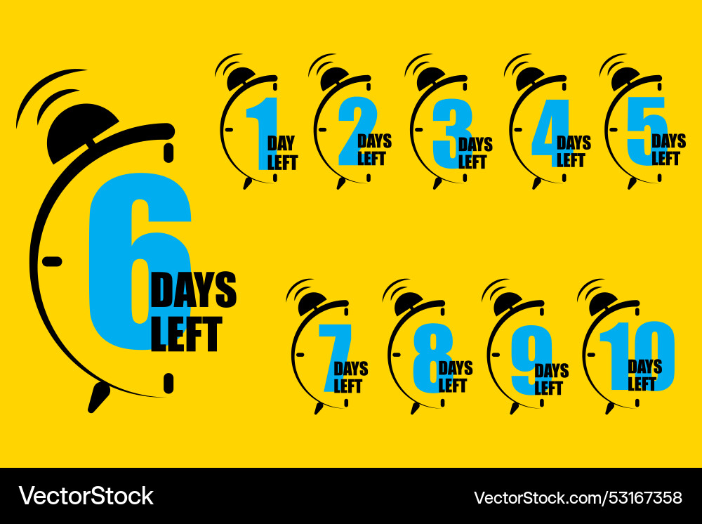 Countdown series with alarm clock showing days vector image