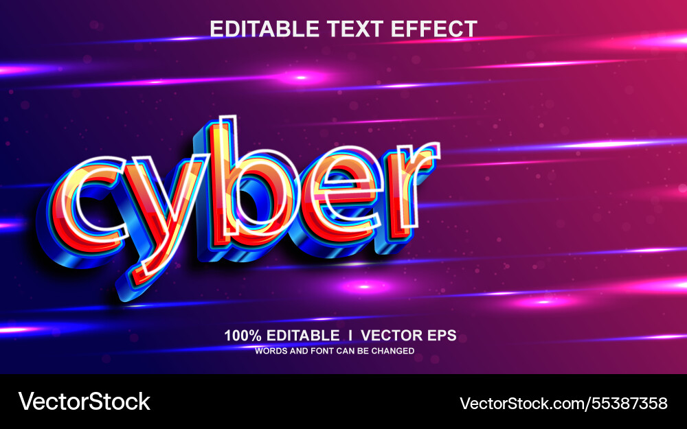 Cyber 3d text effect with modern style design Vector Image