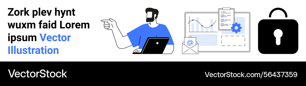 Man working on laptop analyzing data charts Man working on laptop analyzing data charts vector image