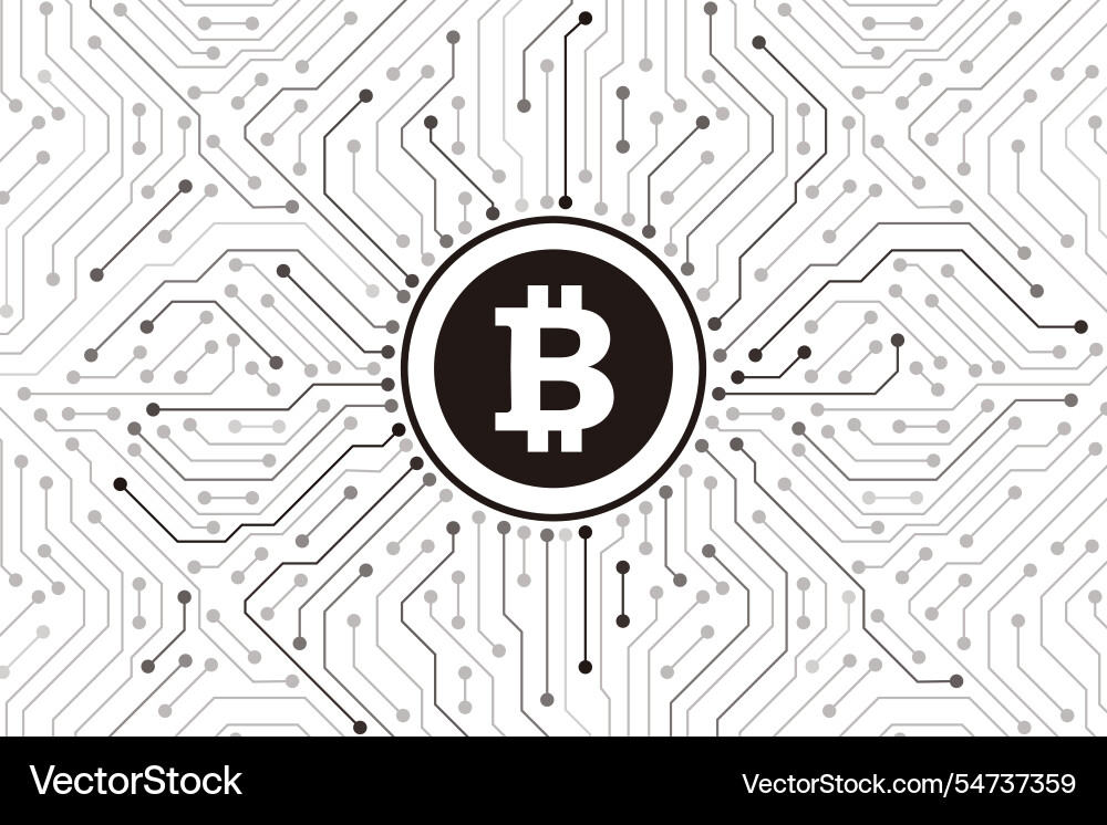 Microchip processor with golden bitcoin vector image