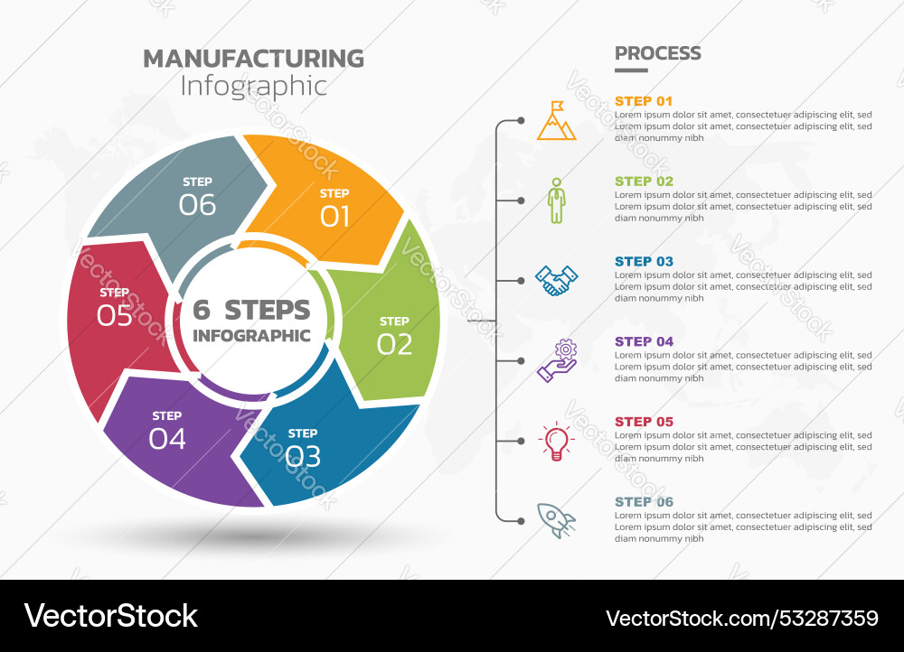 Visual data presentation cycle diagram with 6 Visual data presentation cycle diagram with 6 vector image