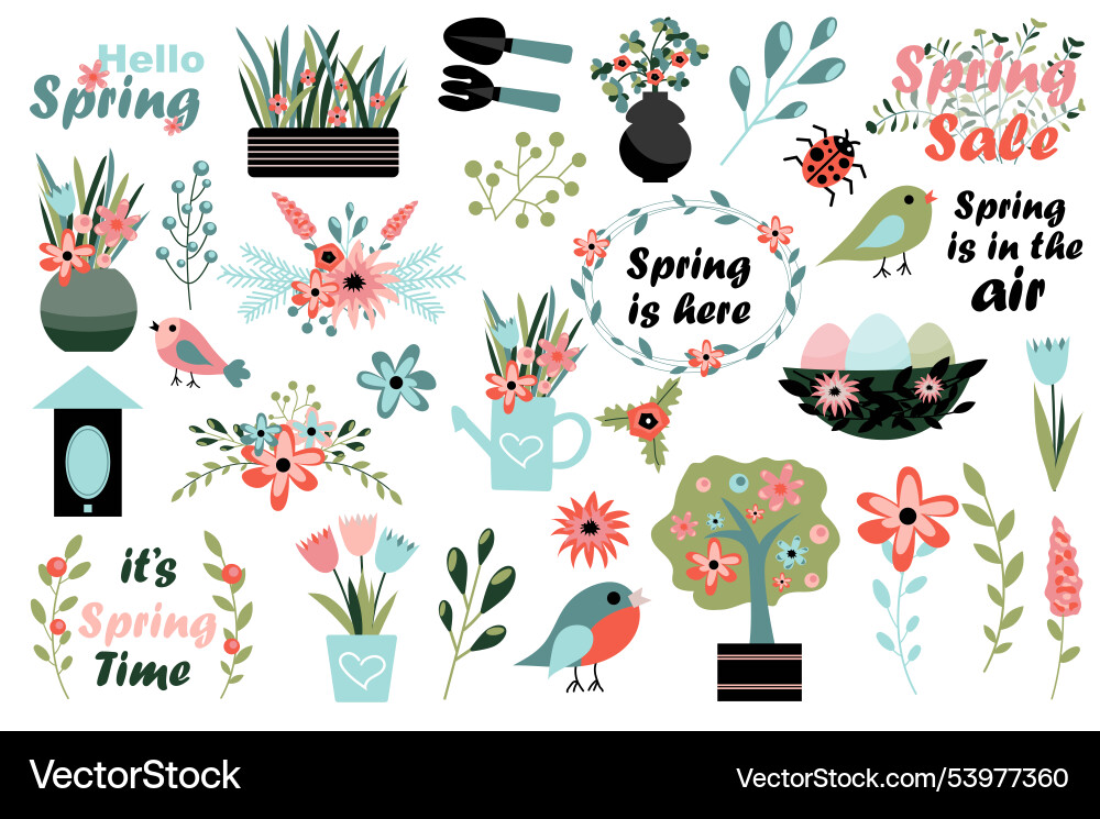 Springtime collection in flat design hello spring Springtime collection in flat design hello spring vector image