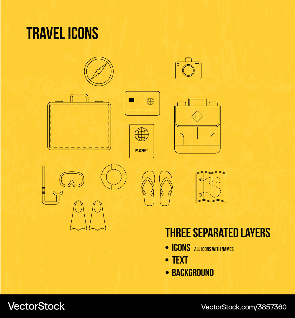 Travel objects thin line icons set Vector Image