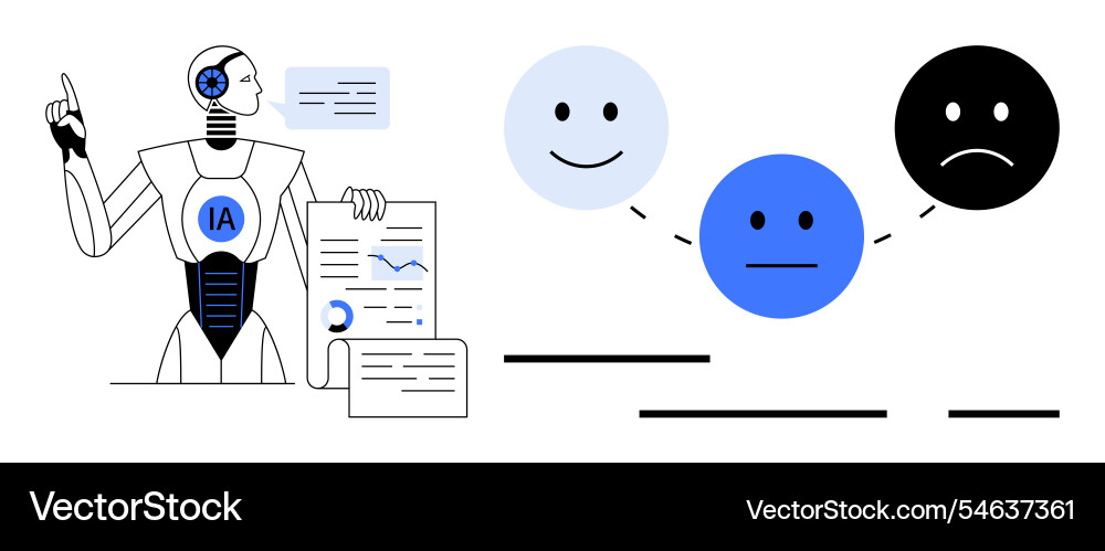 Ai robot analyzing sentiments with data charts Ai robot analyzing sentiments with data charts Vector Image