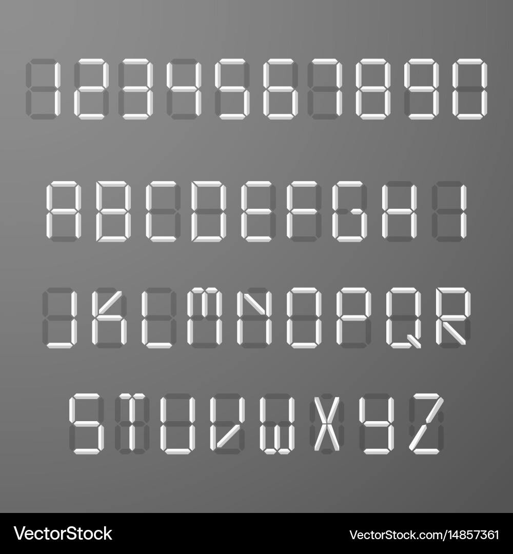 Digital 3d display time numbers and letters vector image