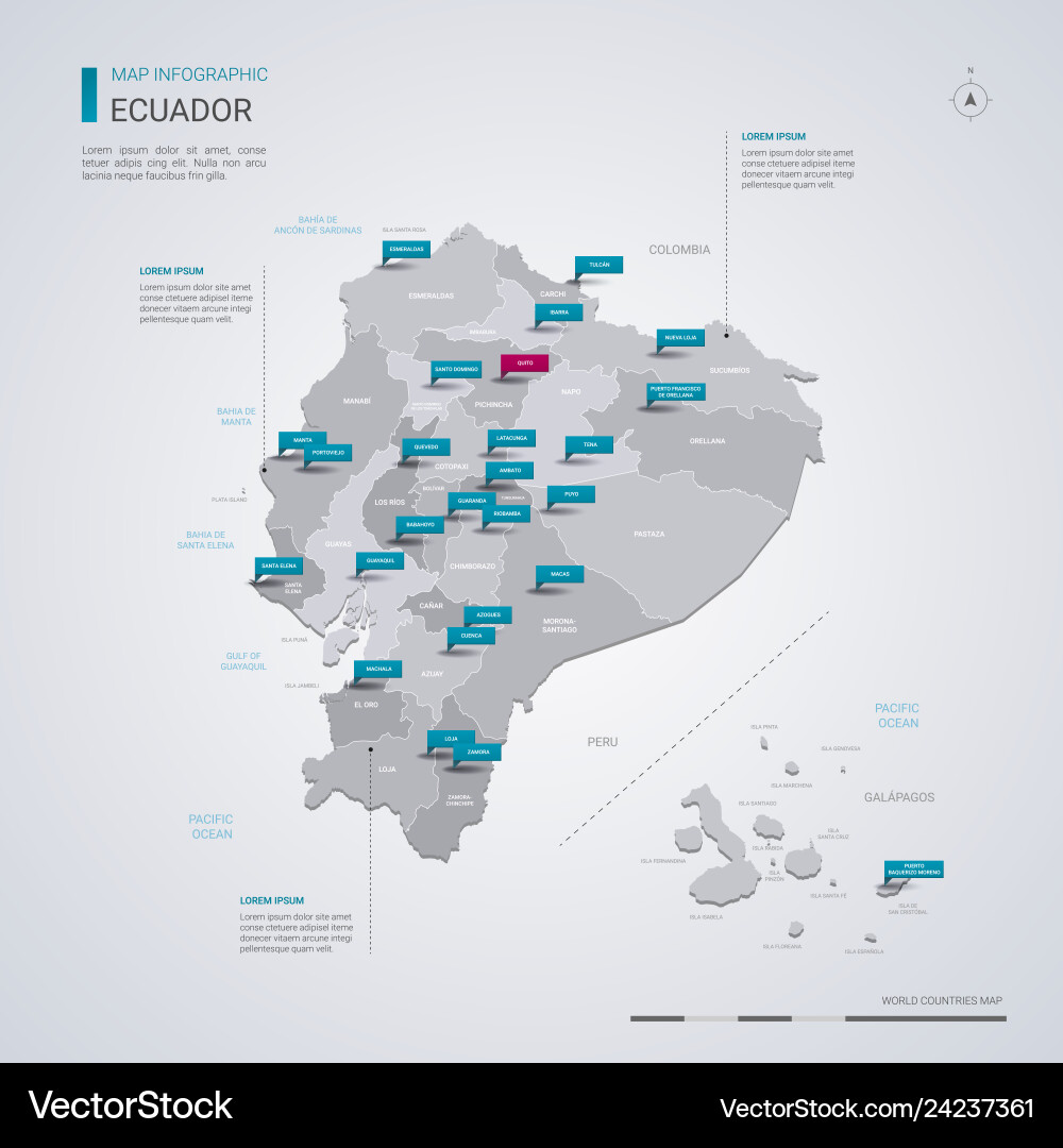 Ecuador map with infographic elements pointer Vector Image