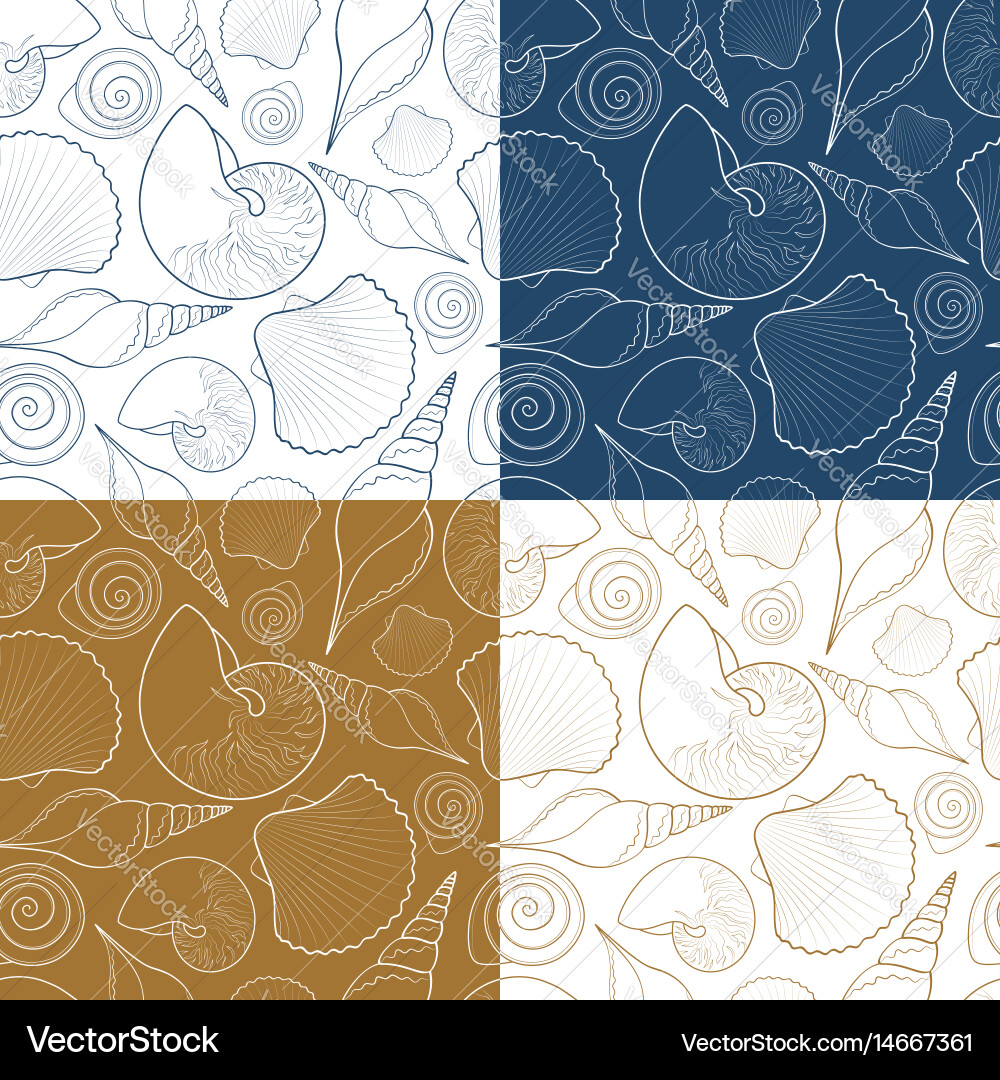 Set of summer seamless patterns with sea shells vector image