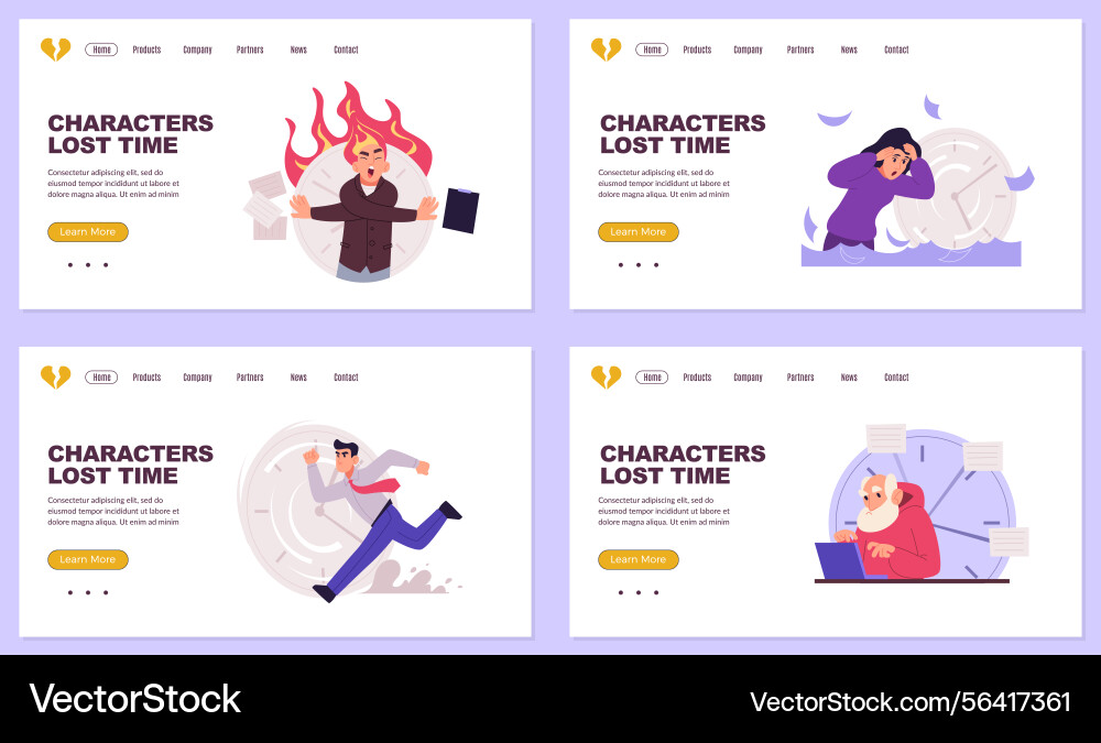 Time management landing pages with characters Time management landing pages with characters vector image