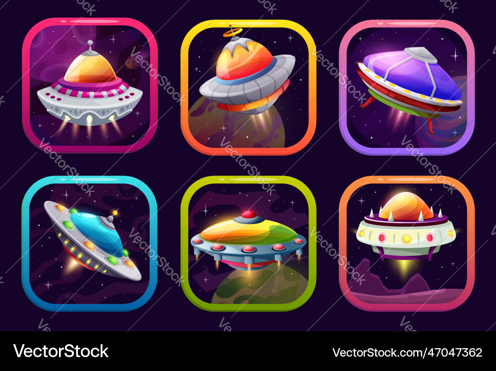 Cartoon ufo space game app icon ui or gui assets vector image