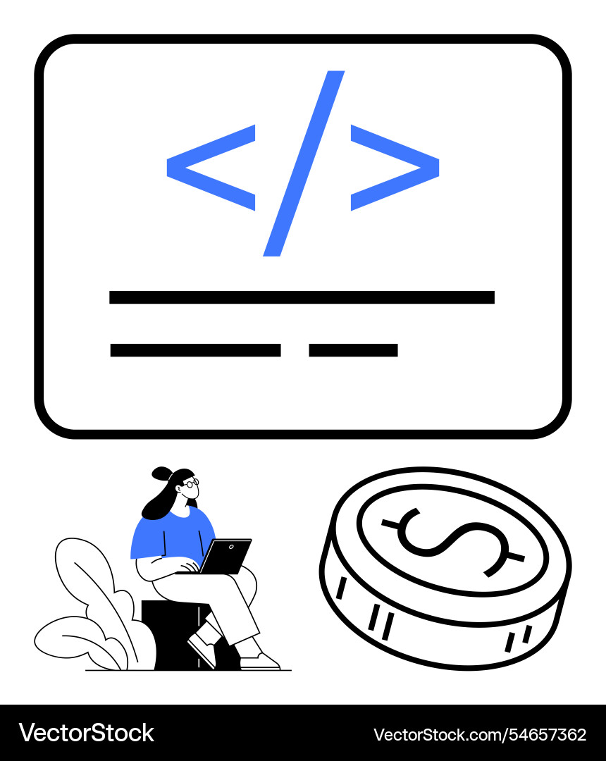 Coding and financial growth concept with developer Coding and financial growth concept with developer vector image
