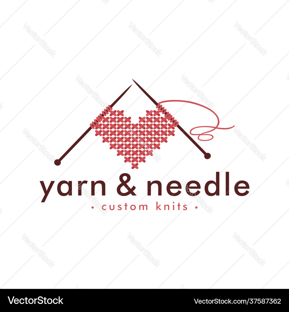 Love knitting logo simple needle and yarn Love knitting logo simple needle and yarn vector image