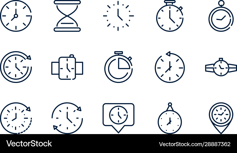 Time clock timer hour date linear design set icons vector image