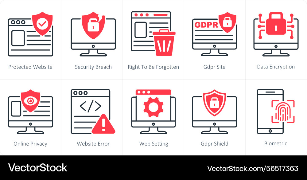 A set of 10 gdpr icons as protected website vector image