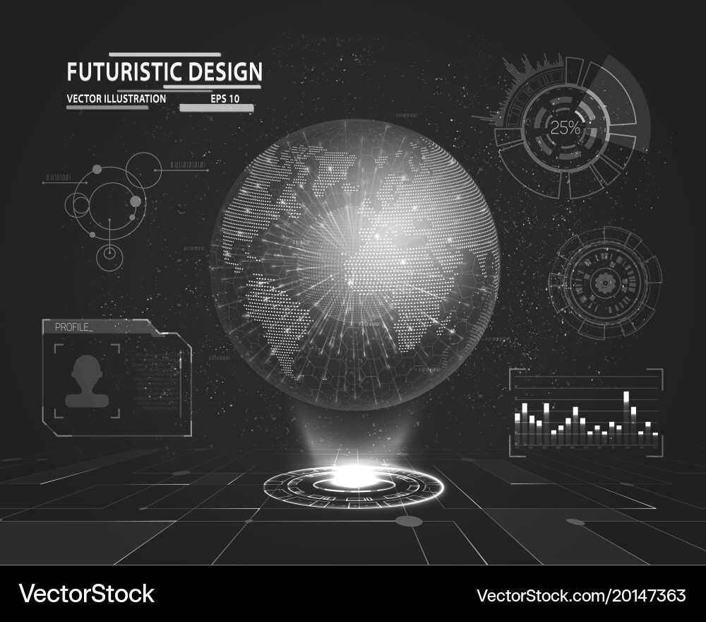 Futuristic Data Display with Planet Hologram vector image